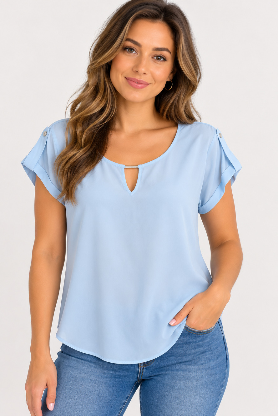 Calvin Klein Light Blue Keyhole Blouse